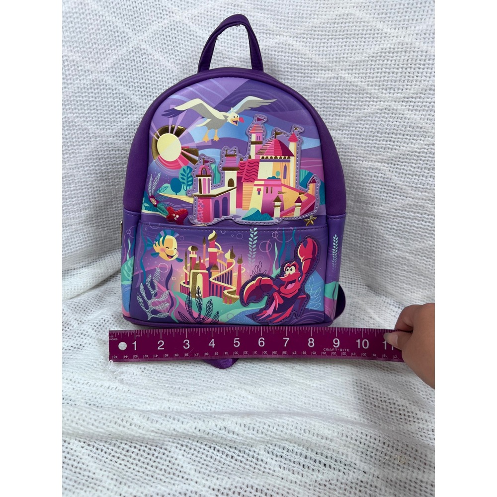 Loungefly Disney Little Mermaid Mini Backpack Purple Ariel Eric Castle Excellent - Picture 2 of 5
